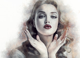 Картинка разное компьютерный+дизайн губы арт лицо девушка руки портрет