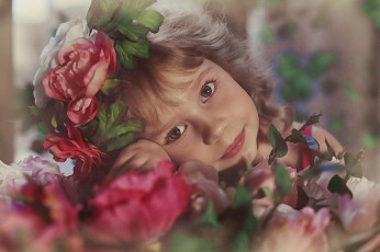 Картинка рисованное дети портрет девочка ребёнок цветы