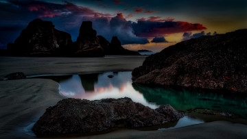 Картинка природа восходы закаты камни море облака