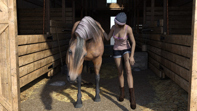 Обои картинки фото 3д графика, люди и животные , people and animals, взгляд, фон, девушка, лошадь