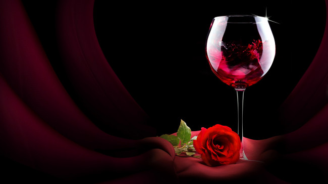 Обои картинки фото еда, напитки,  вино, бокал, роза, вино