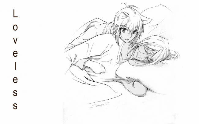 Обои картинки фото аниме, loveless, подушки, сон, ритска, нелюбимый, агатсума, соби