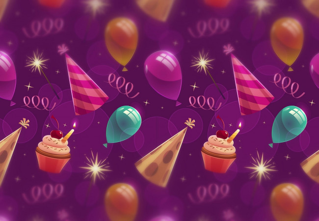 Обои картинки фото праздничные, день рождения, background, фон, капкейки, birthday, текстура, balloons, кексы