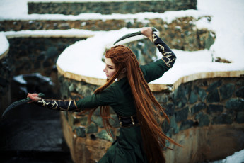 Картинка разное cosplay+ косплей ножи эльф девушка стены снег платье julia+korobeinikova