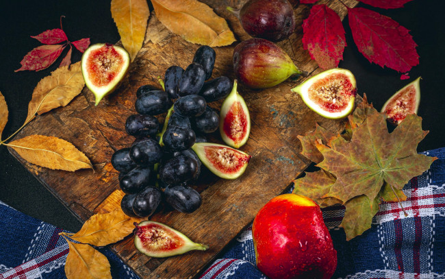 Обои картинки фото еда, фрукты,  ягоды, виноград, инжир, яблоко