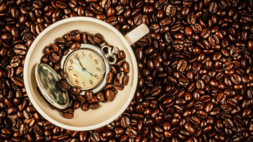 Картинка еда кофе +кофейные+зёрна чашка зерна часы
