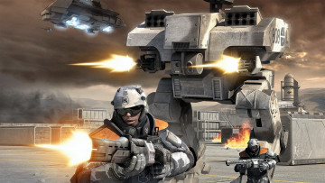 обоя видео игры, battlefield 2142, солдат, оружие, робот