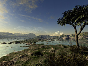 Картинка 3д графика nature landscape природа деревья вода горы