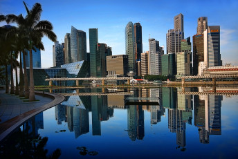 обоя города, сингапур, небоскрёбы, река