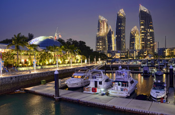 обоя города, сингапур, ночь, яхты