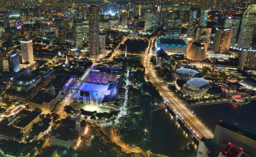 обоя города, сингапур, ночь, огни
