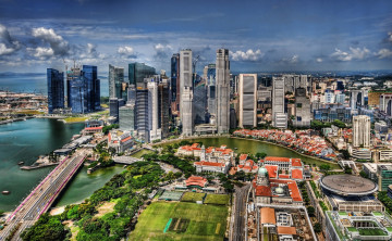 обоя города, сингапур, вид, сверху, панорама
