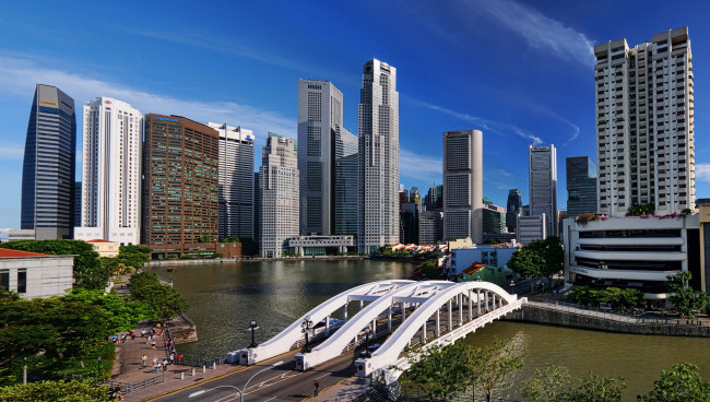 Обои картинки фото города, сингапур, мост, здания, река