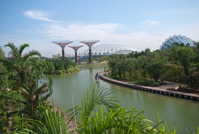 Обои картинки фото города, сингапур, река, сад, парк