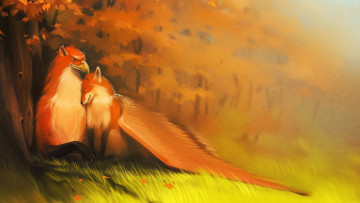 Картинка рисованные животные +сказочные +мифические лиса крыло клюв грифон лес