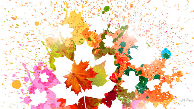 Обои картинки фото векторная графика, природа, краски, брызги, фон, силуэт, осень, листья