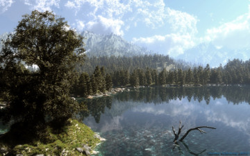 Картинка 3д+графика природа+ nature горы озеро лес облака