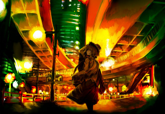 Картинка аниме город +улицы +здания девушка взгляд фон