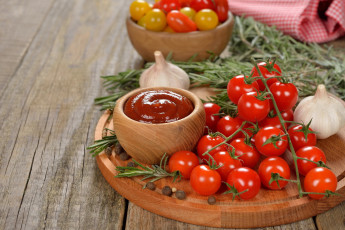 Картинка еда помидоры черри соус чеснок розмарин томаты