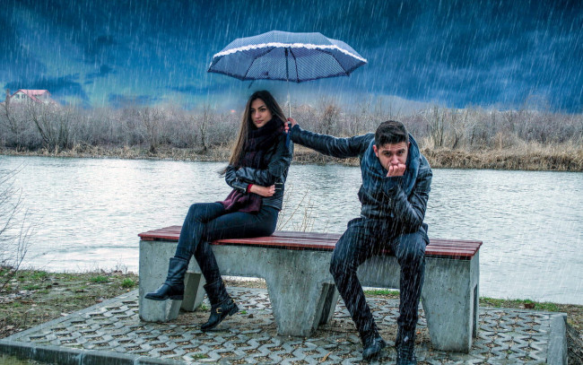 Обои картинки фото разное, мужчина женщина, зонт, дождь