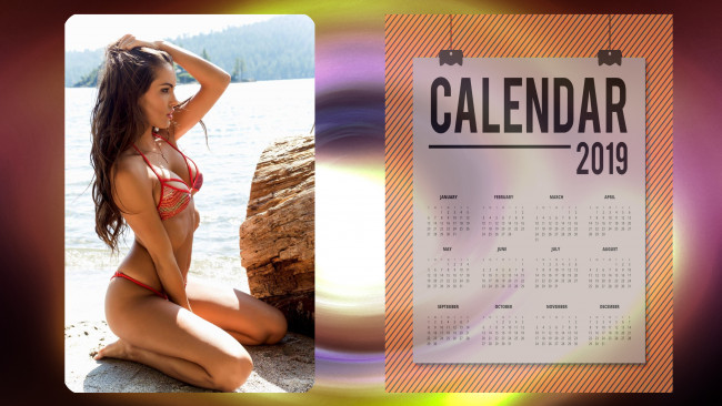 Обои картинки фото календари, девушки, водоем, купальник, женщина