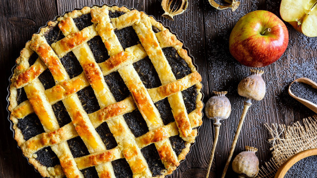 Обои картинки фото еда, пироги, мак, пирог, яблоко
