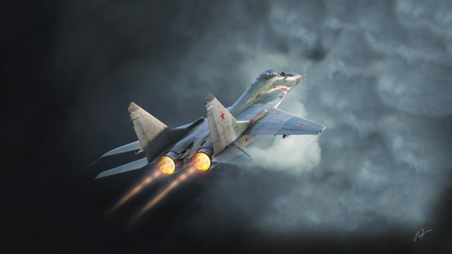 Обои картинки фото миг- 29, авиация, 3д, рисованые, v-graphic, микоян, истребитель, миг29, военная