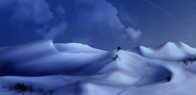 Обои картинки фото аниме, пейзажи,  природа, люди, снег