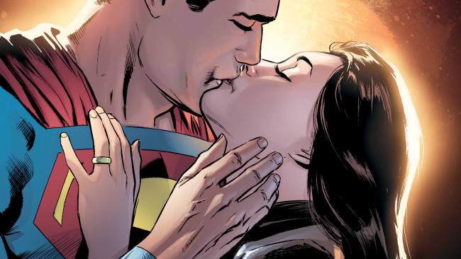 Обои картинки фото рисованное, комиксы, супермен, девушка, поцелуй