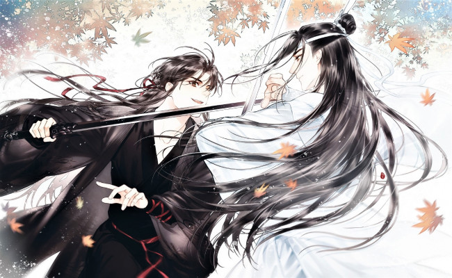 Обои картинки фото аниме, mo dao zu shi, вэй, усянь, лань, ванцзы, мечи, осень