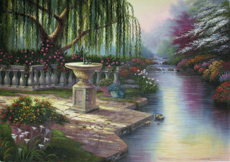 Картинка thomas kinkade рисованные река парк
