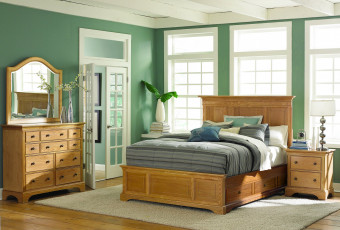 Картинка интерьер спальня тумбочка кровать подушки