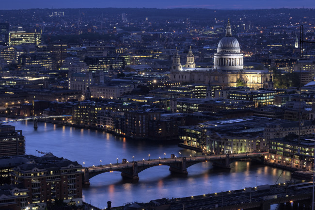 Обои картинки фото города, лондон, великобритания, мост, темза, река, ночь