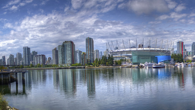Обои картинки фото города, ванкувер, канада, река, дома