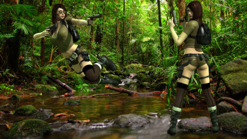 Картинка 3д+графика фантазия+ fantasy камни ручей девушки взгляд фон оружие лес