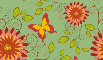 Картинка векторная+графика цветы лепестки листья фон цветочки бабочки