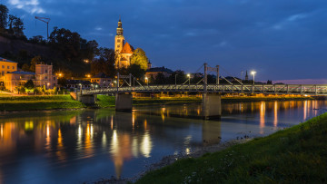 Картинка города зальцбург+ австрия мост река огни вечер