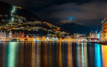 Картинка города берген+ норвегия вечер огни
