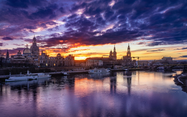Обои картинки фото города, дрезден , германия, закат, река