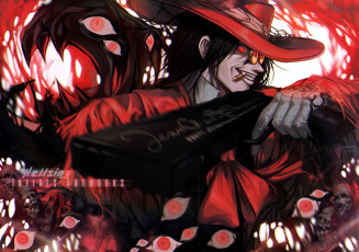 Картинка аниме hellsing вампир глаза оружие шляпа очки бант