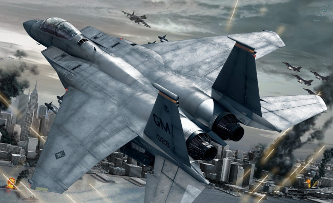 Обои картинки фото видео игры, ace combat 6,  fires of liberation, самолеты, город, война