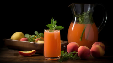 Картинка еда напитки +сок персики стакан кувшин сок мята