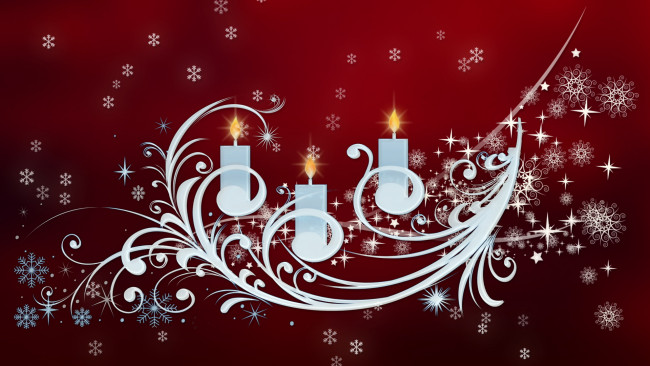 Обои картинки фото праздничные, векторная, графика, новый, год, снежинки, свечи