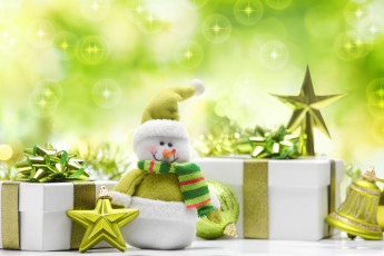 Картинка праздничные разное новый год игрушки снеговик коробки подарки