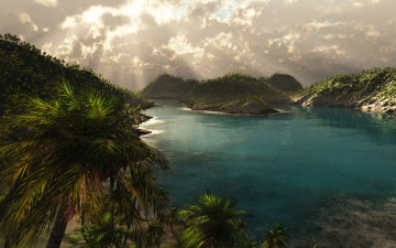Картинка 3д графика nature landscape природа пальмы острова тропики