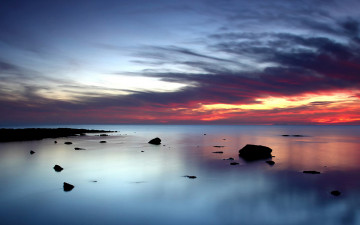 Картинка природа восходы закаты море берег камни небо закат