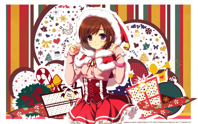 Обои картинки фото аниме, merry, chrismas, winter, снегурочка, девочка