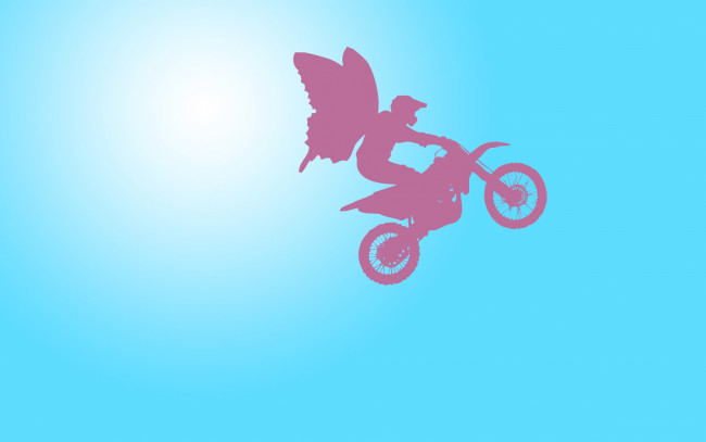 Обои картинки фото рисованные, минимализм, прыжок, небо, мотоцикл