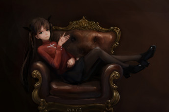 Картинка аниме fate stay+night tohsaka rin makesi арт девушка кресло комната