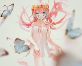 Картинка аниме vocaloid бабочки взгляд девочка арт megurine luka